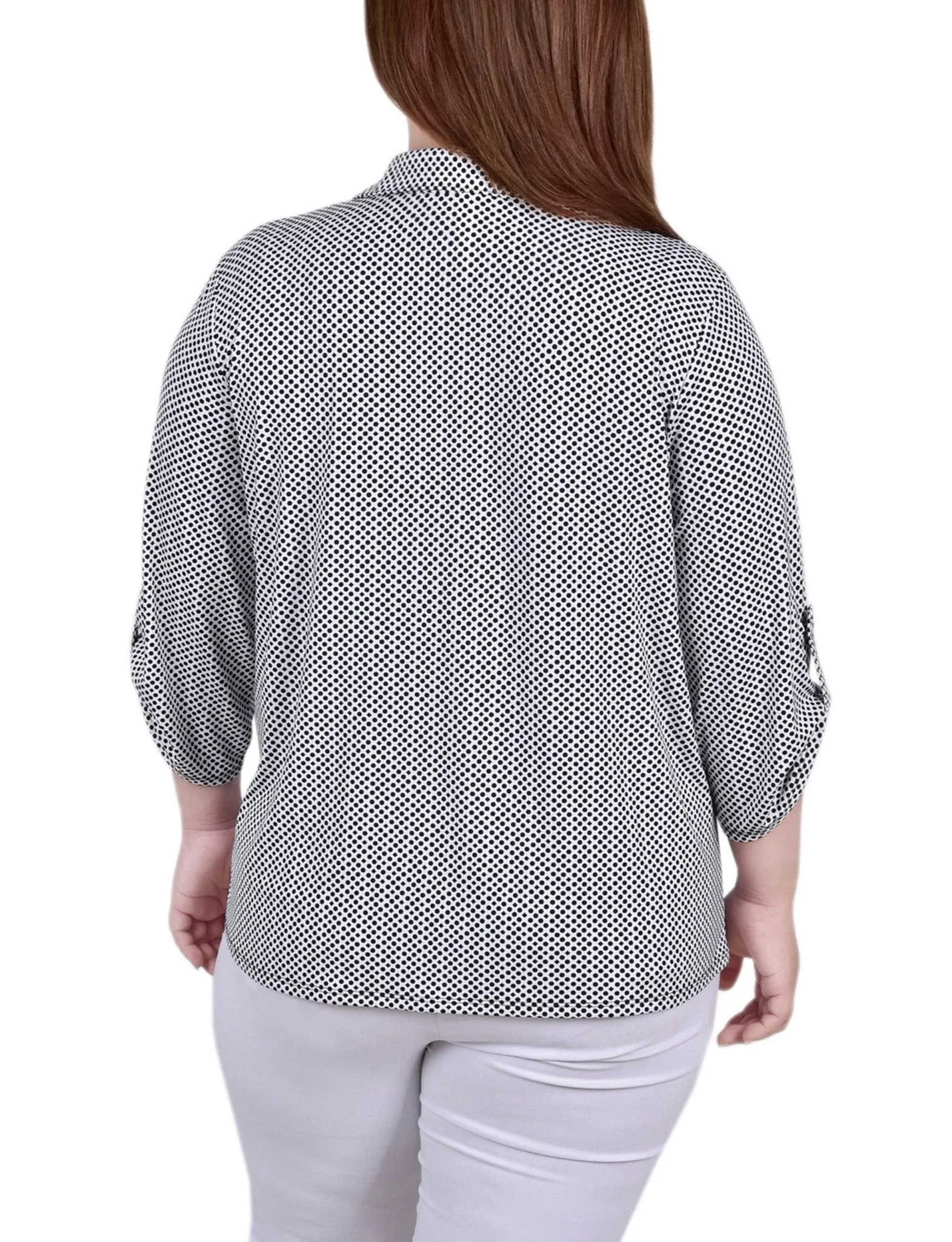 Night Particle 3/4 Roll Tab Sleeve Studded Y Neck Top - Plus