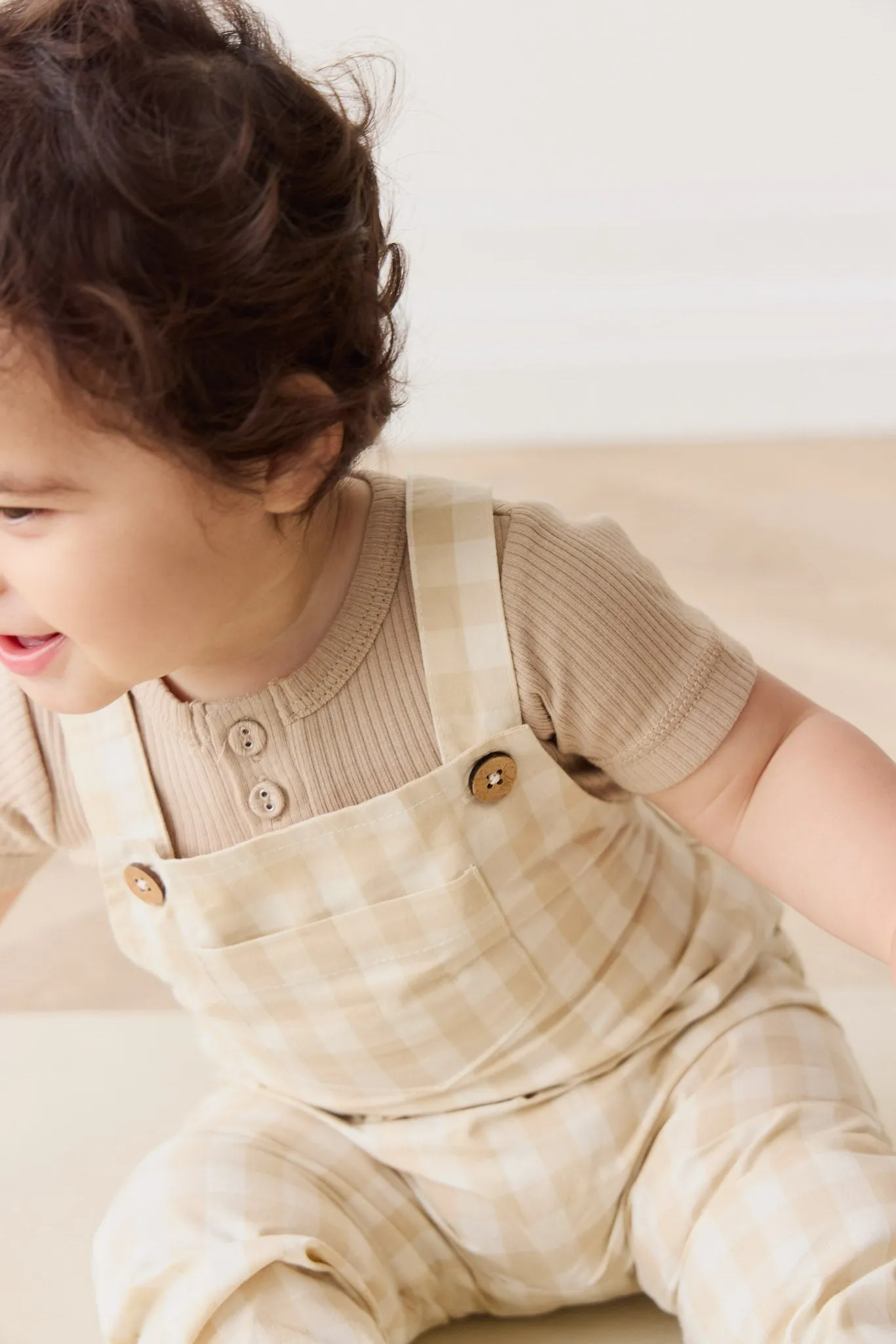 Organic Cotton Kingston Overall - Gingham Pale Khaki