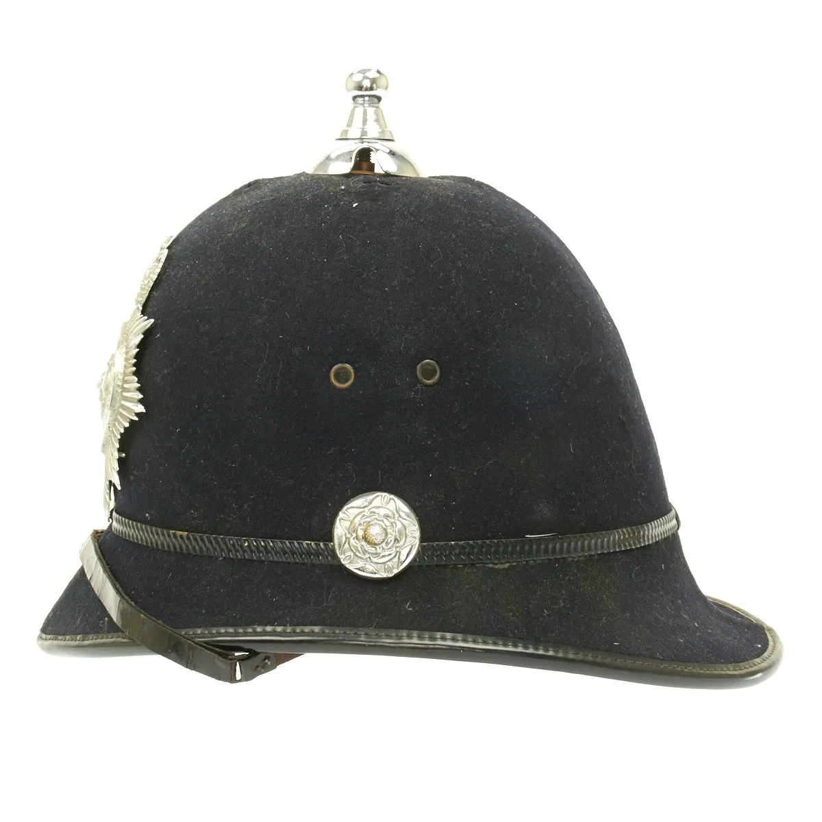 Original British Bobby Police Helmet with Rare Ball Top from West Riding Constabulary