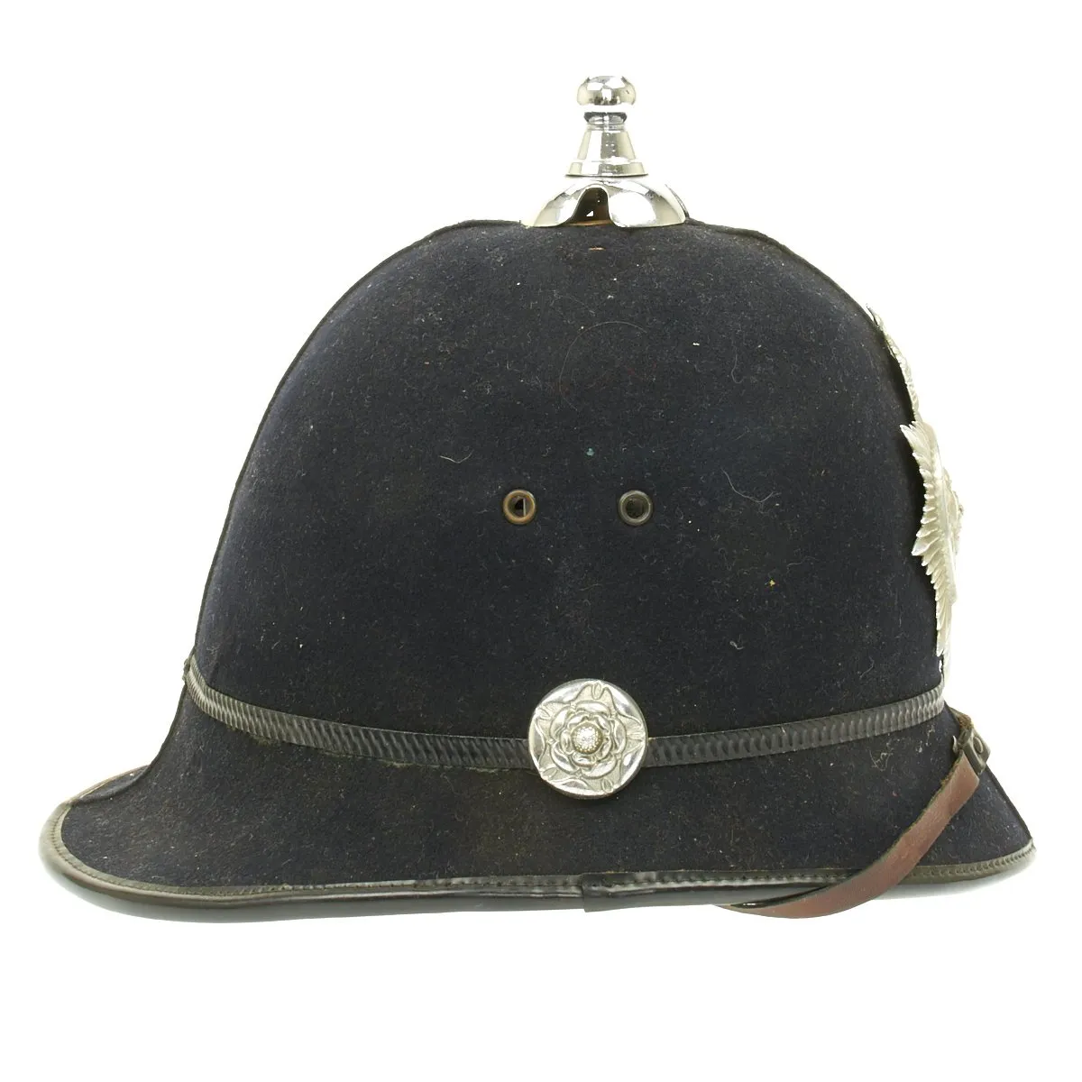 Original British Bobby Police Helmet with Rare Ball Top from West Riding Constabulary
