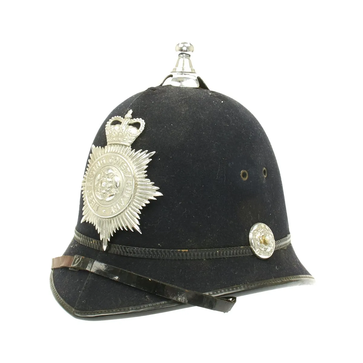 Original British Bobby Police Helmet with Rare Ball Top from West Riding Constabulary