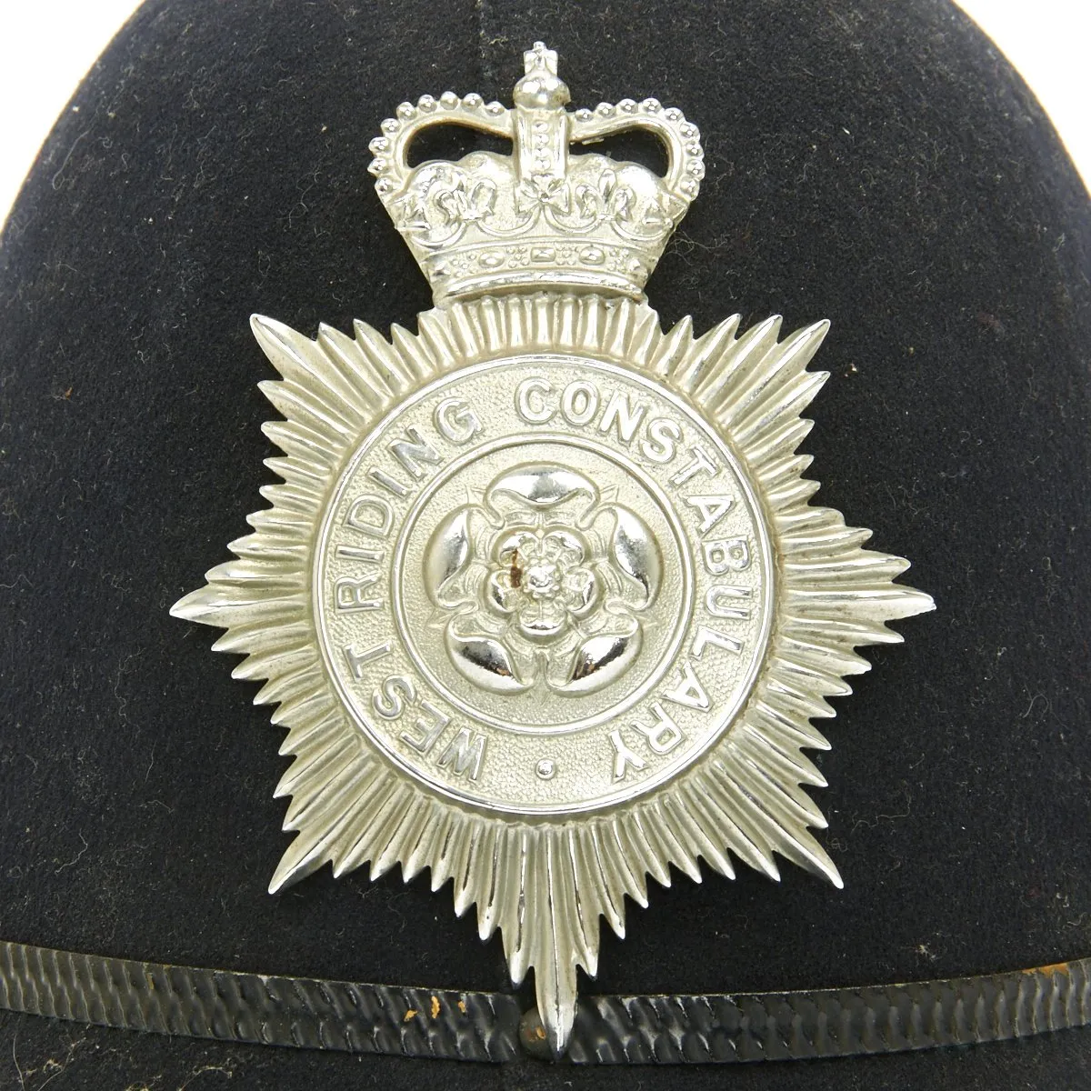 Original British Bobby Police Helmet with Rare Ball Top from West Riding Constabulary