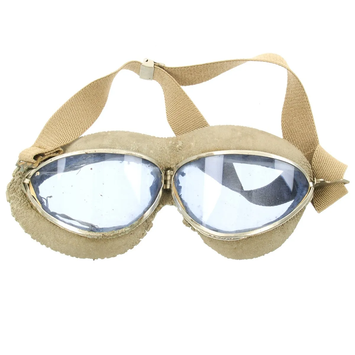 Original British WWII 2nd Pattern Royal Navy Fleet Air Arm Fighter Pilot Type C Leather Flying Helmet With Gosport Tubes and Blue Tint Goggles