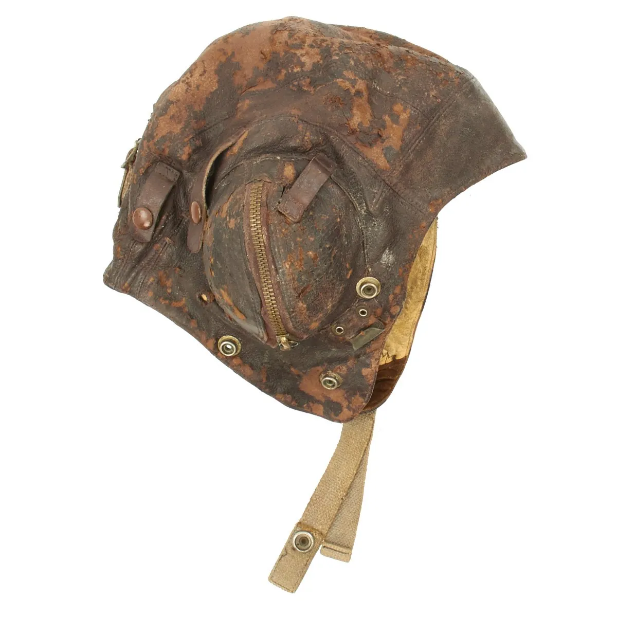 Original British WWII 2nd Pattern Royal Navy Fleet Air Arm Fighter Pilot Type C Leather Flying Helmet With Gosport Tubes and Blue Tint Goggles