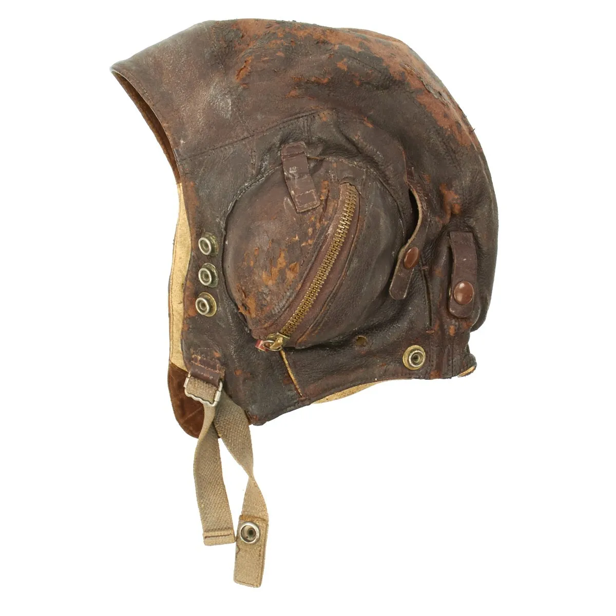 Original British WWII 2nd Pattern Royal Navy Fleet Air Arm Fighter Pilot Type C Leather Flying Helmet With Gosport Tubes and Blue Tint Goggles
