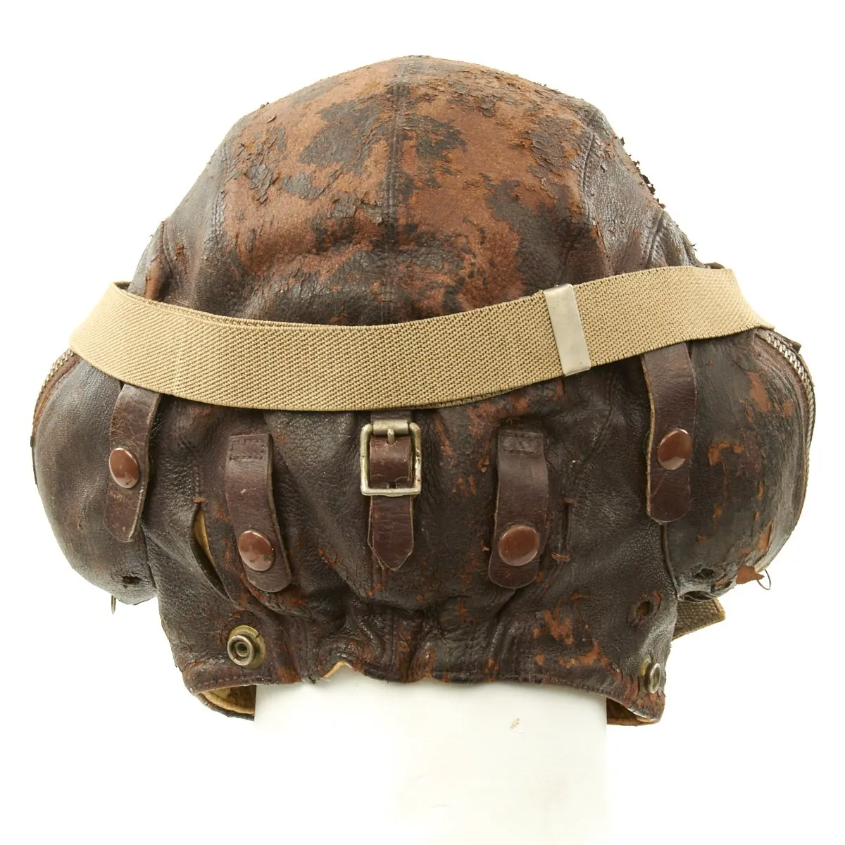 Original British WWII 2nd Pattern Royal Navy Fleet Air Arm Fighter Pilot Type C Leather Flying Helmet With Gosport Tubes and Blue Tint Goggles