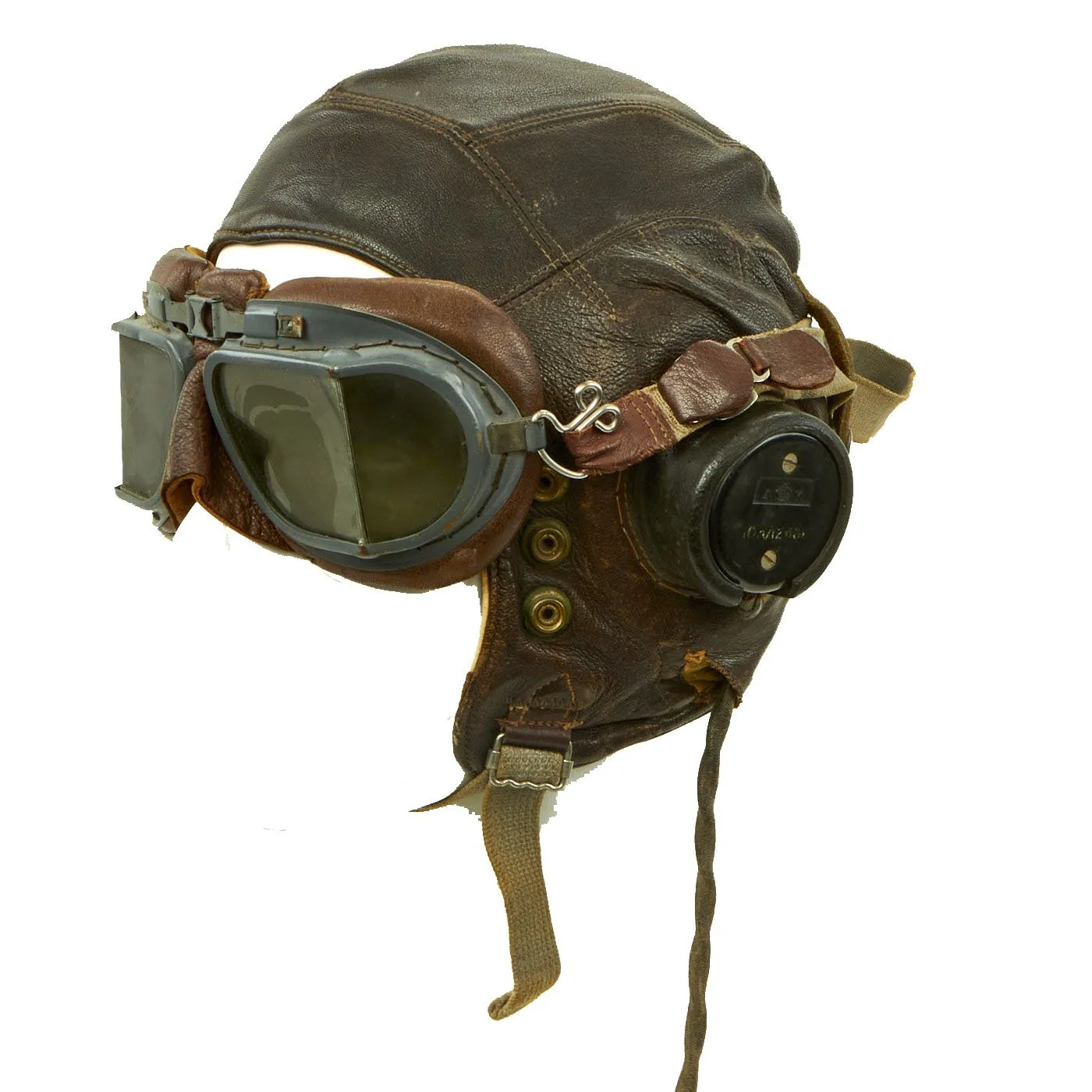 Original British WWII RAF Named Type C Leather Flying Helmet with Mk VIII Goggles and Receivers