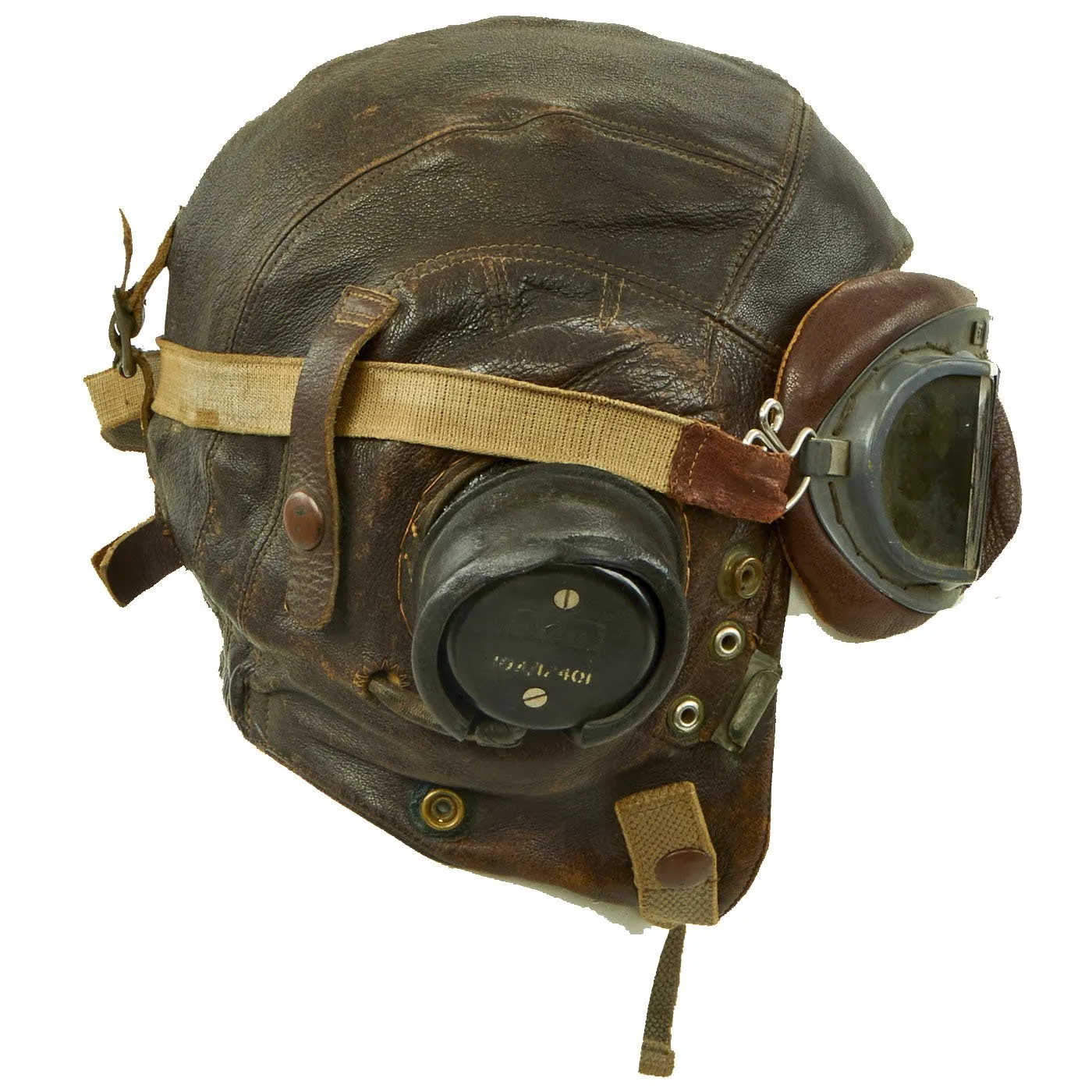 Original British WWII RAF Named Type C Leather Flying Helmet with Mk VIII Goggles and Receivers