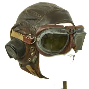 Original British WWII RAF Named Type C Leather Flying Helmet with Mk VIII Goggles and Receivers