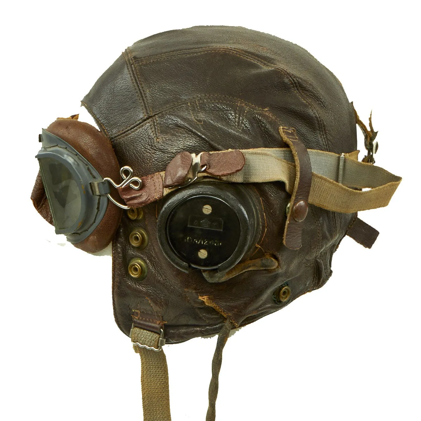 Original British WWII RAF Named Type C Leather Flying Helmet with Mk VIII Goggles and Receivers