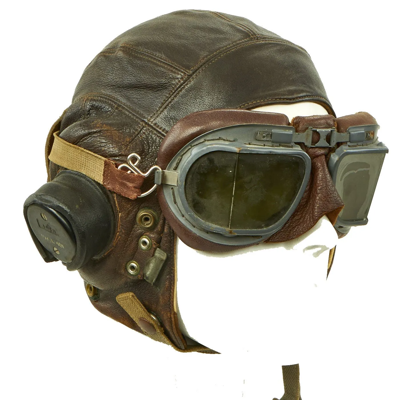Original British WWII RAF Named Type C Leather Flying Helmet with Mk VIII Goggles and Receivers