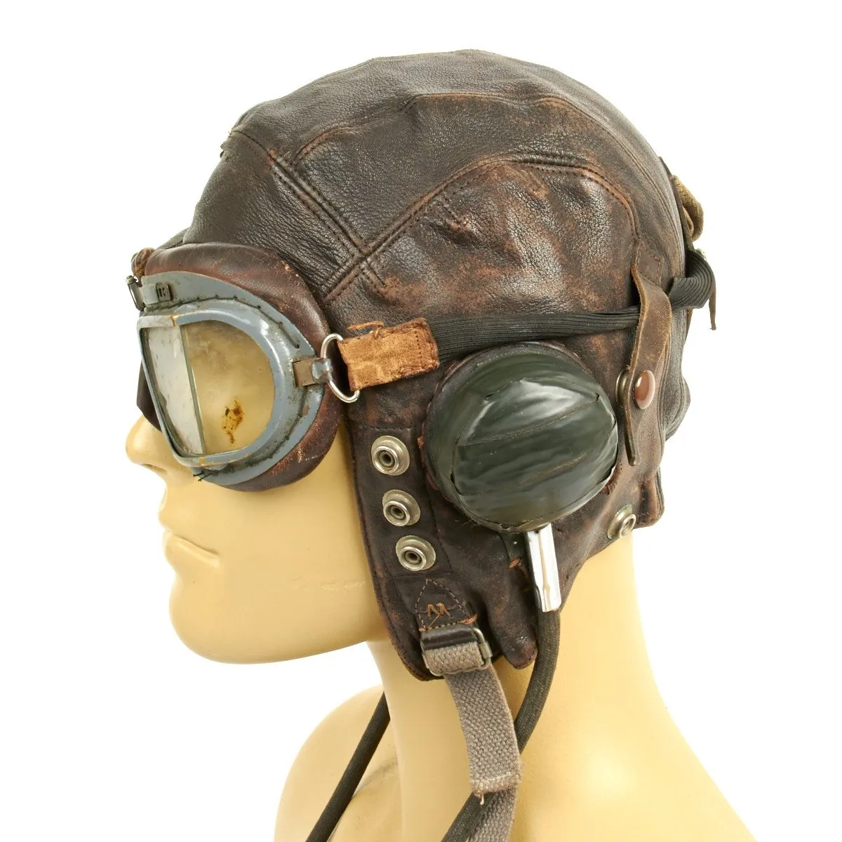 Original British WWII RAF Named Type C Leather Flying Helmet with Mk VIII Goggles - S. BAKER