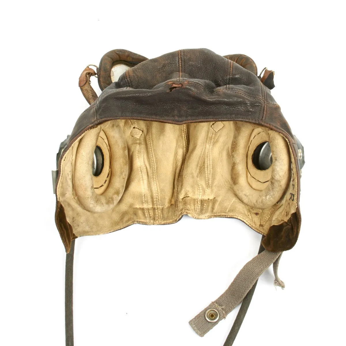 Original British WWII RAF Named Type C Leather Flying Helmet with Mk VIII Goggles - S. BAKER