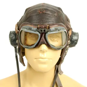 Original British WWII RAF Named Type C Leather Flying Helmet with Mk VIII Goggles - S. BAKER