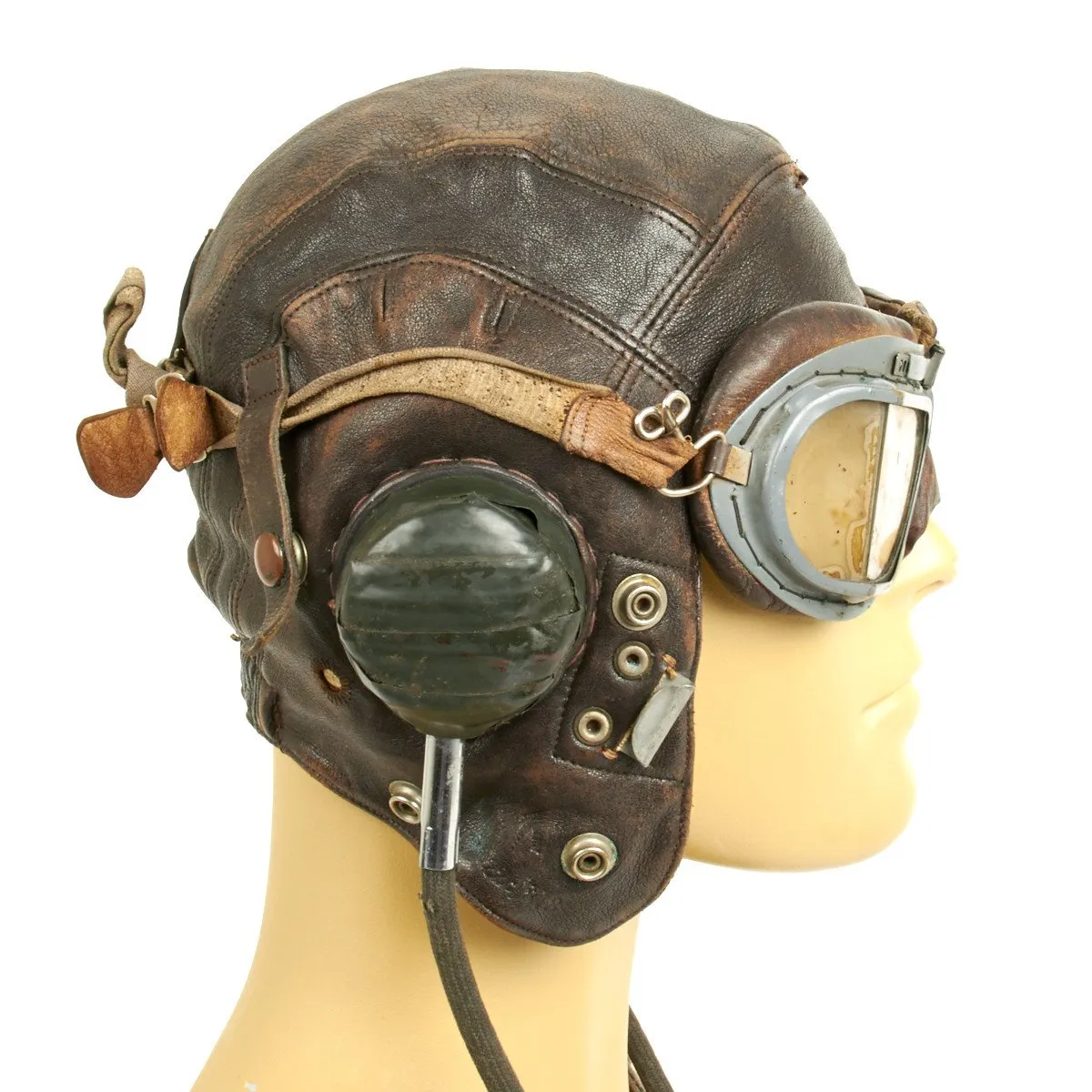 Original British WWII RAF Named Type C Leather Flying Helmet with Mk VIII Goggles - S. BAKER