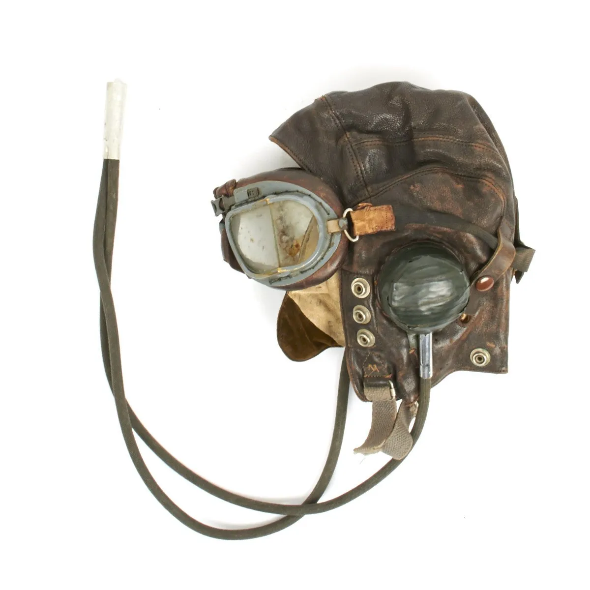 Original British WWII RAF Named Type C Leather Flying Helmet with Mk VIII Goggles - S. BAKER