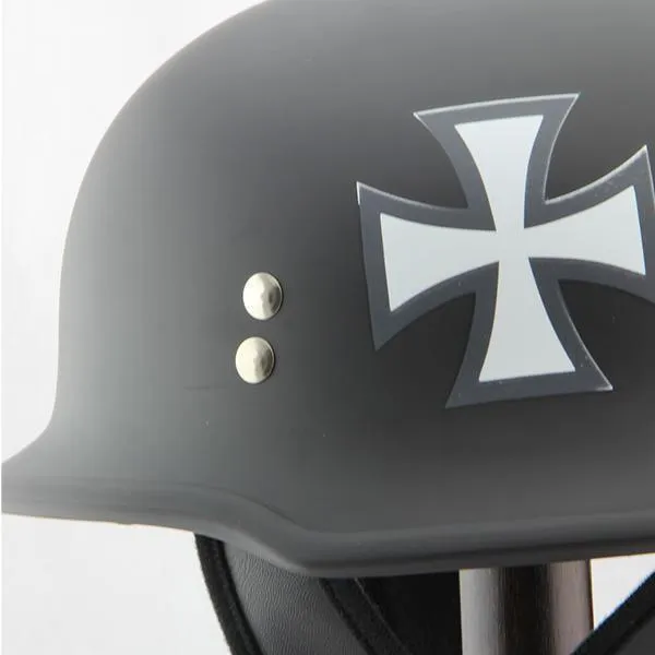 Outlaw T-99 Iron Cross German Style Flat Black Half Helmet with Outlaw 50 Nemes and Audio Speaker Earpads
