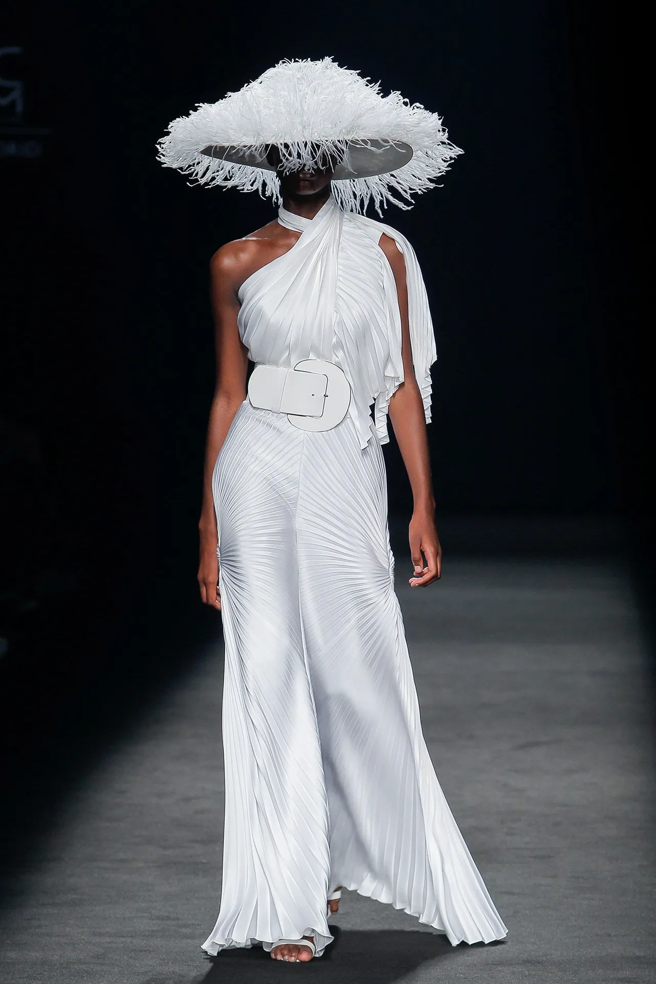 Pleated Asymmetric Flared Jumpsuit