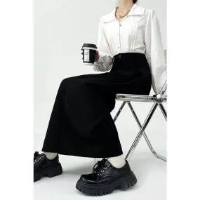 Pleated Long Waist Modest Skirt - Black