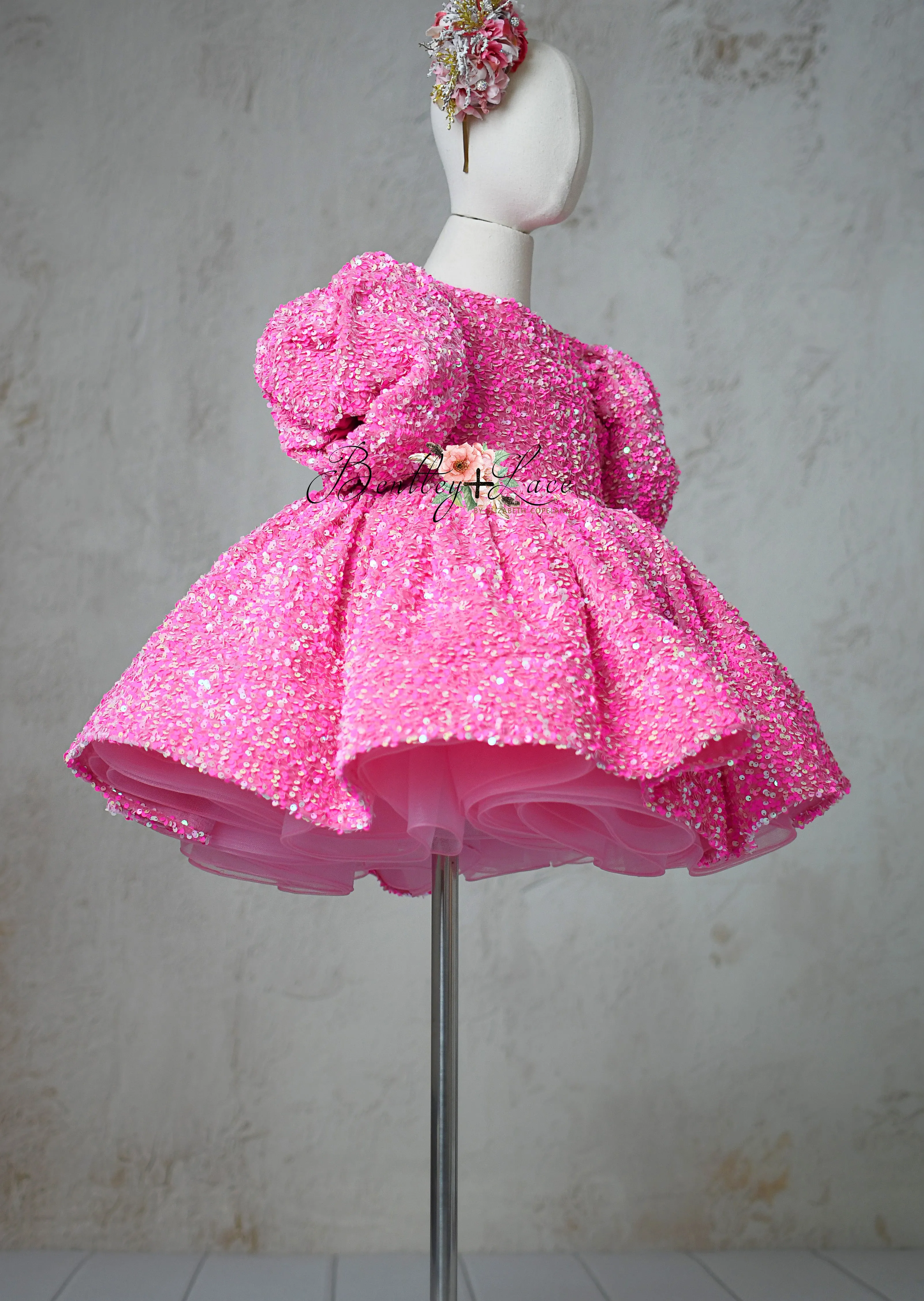 "Retro" Pink Candy Petal  Length Dress (6 year- 7 year)