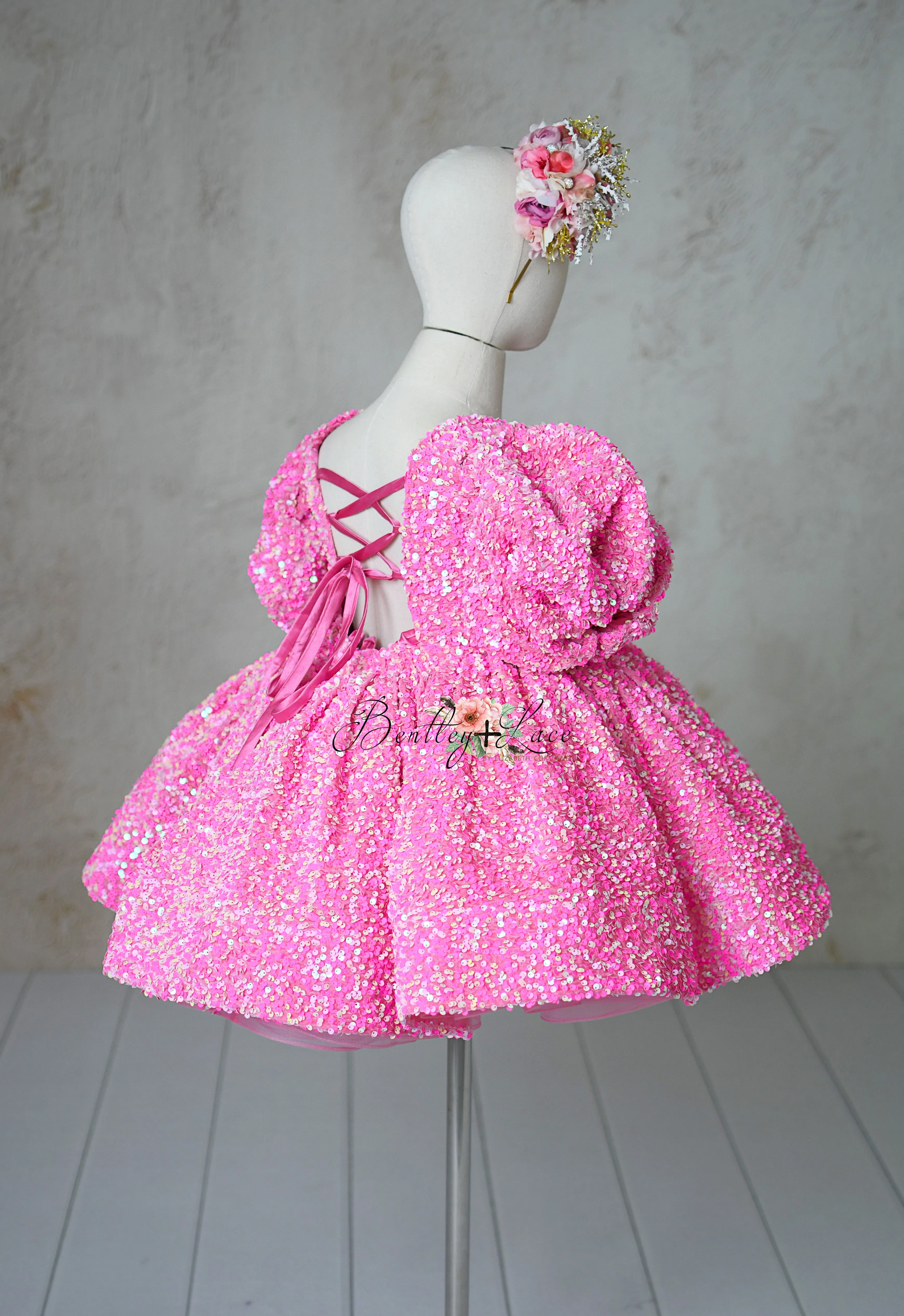 "Retro" Pink Candy Petal  Length Dress (6 year- 7 year)