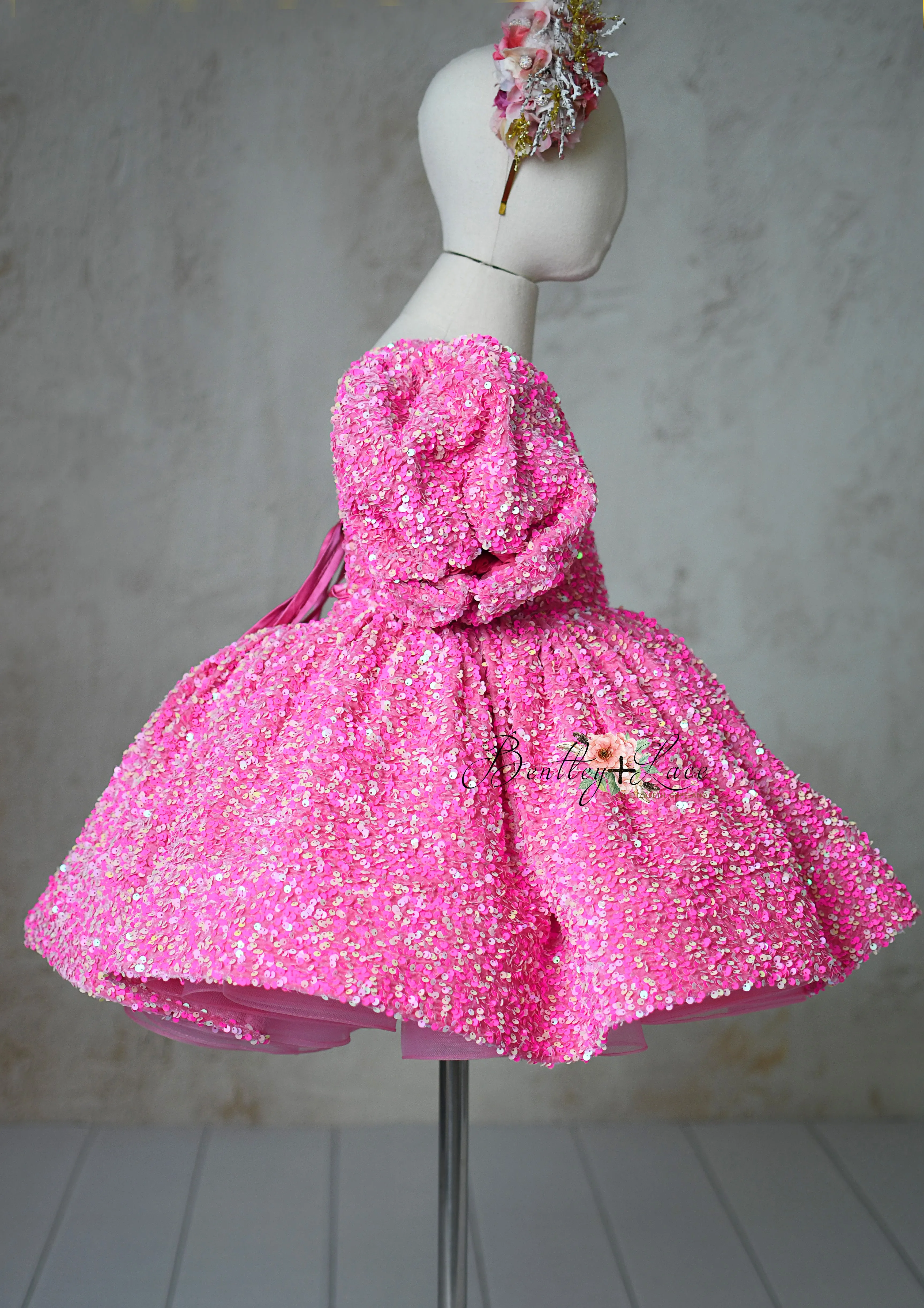 "Retro" Pink Candy Petal  Length Dress (6 year- 7 year)