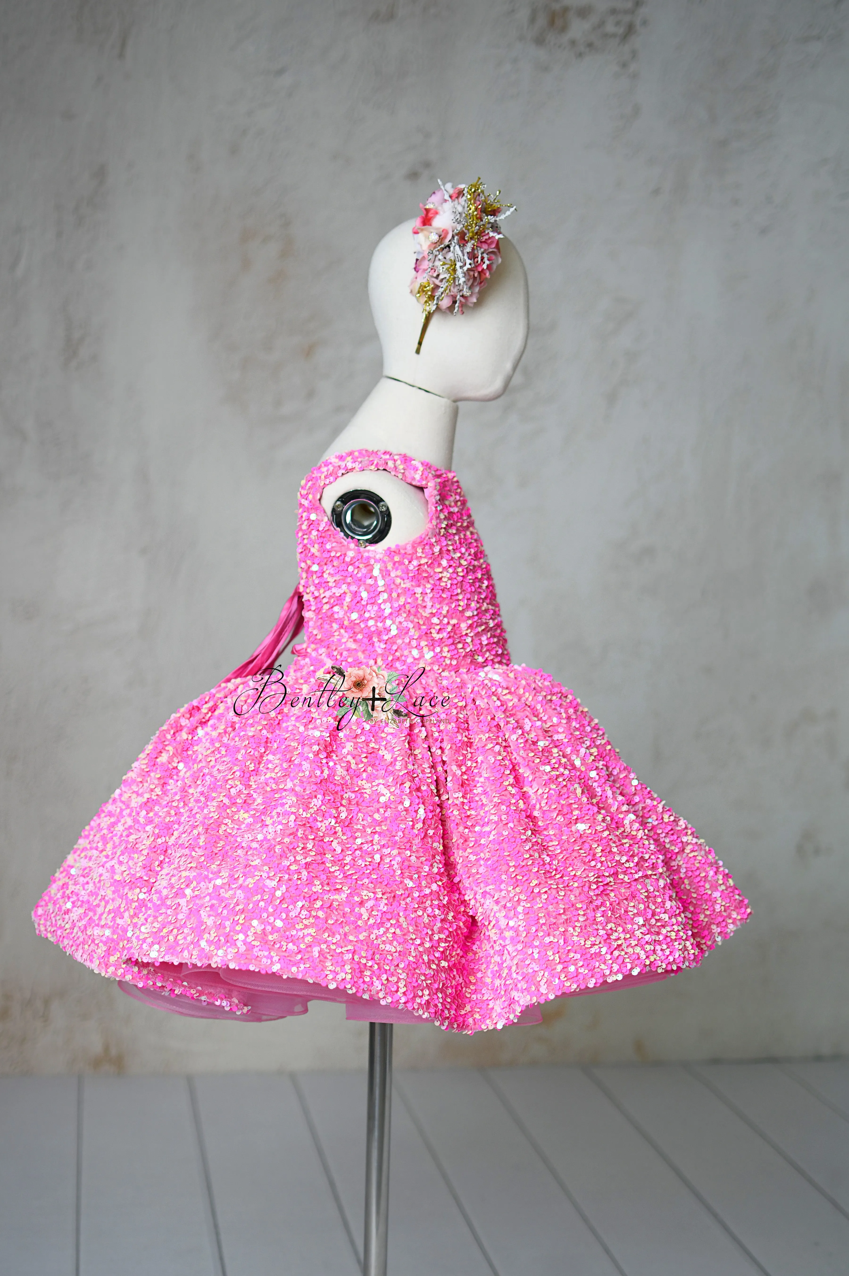 "Retro" Pink Candy Petal  Length Dress (6 year- 7 year)