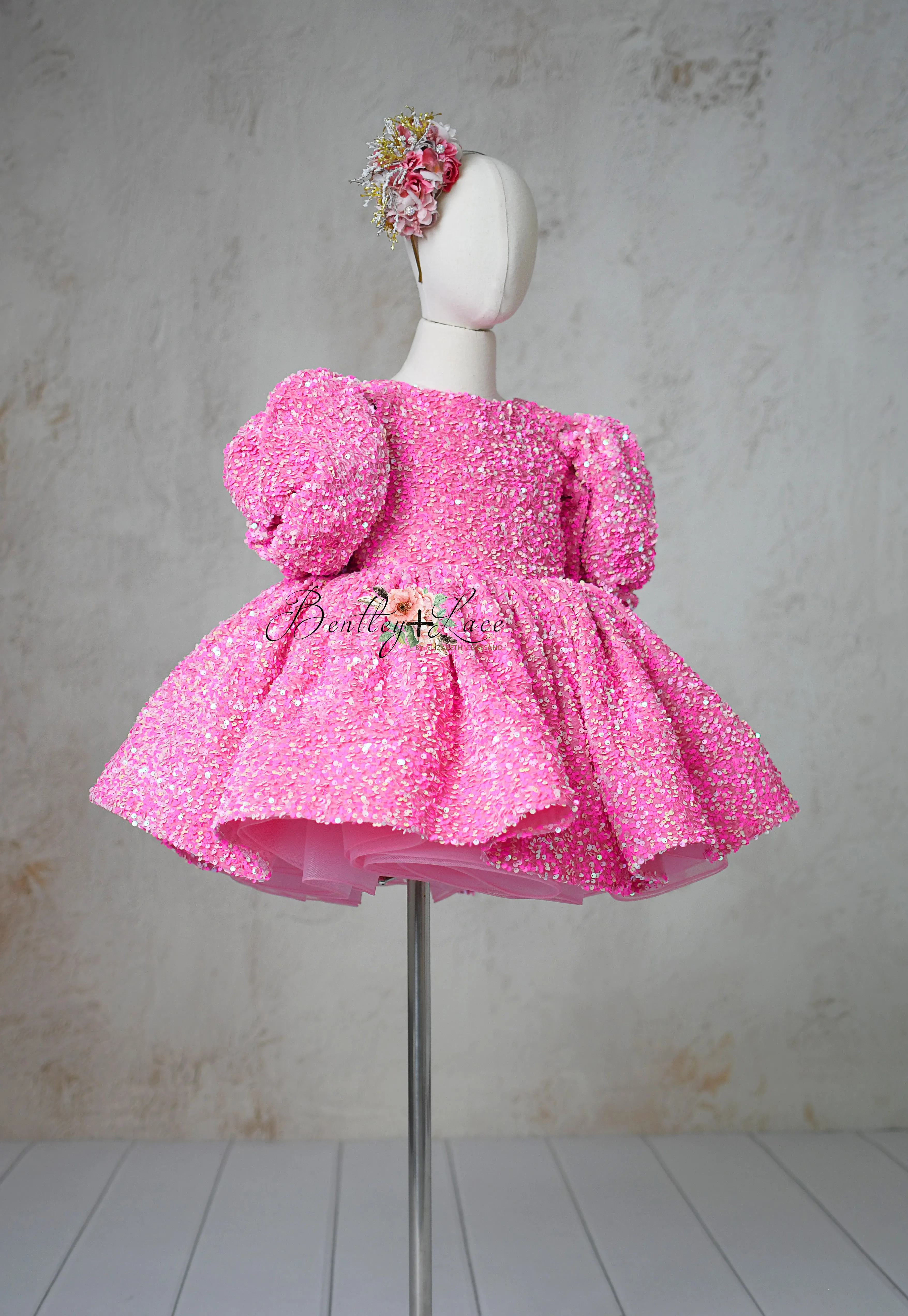 "Retro" Pink Candy Petal  Length Dress (6 year- 7 year)