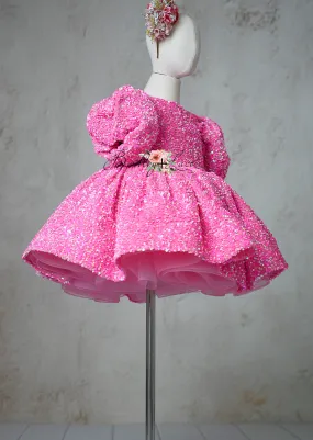 "Retro" Pink Candy Petal  Length Dress (6 year- 7 year)