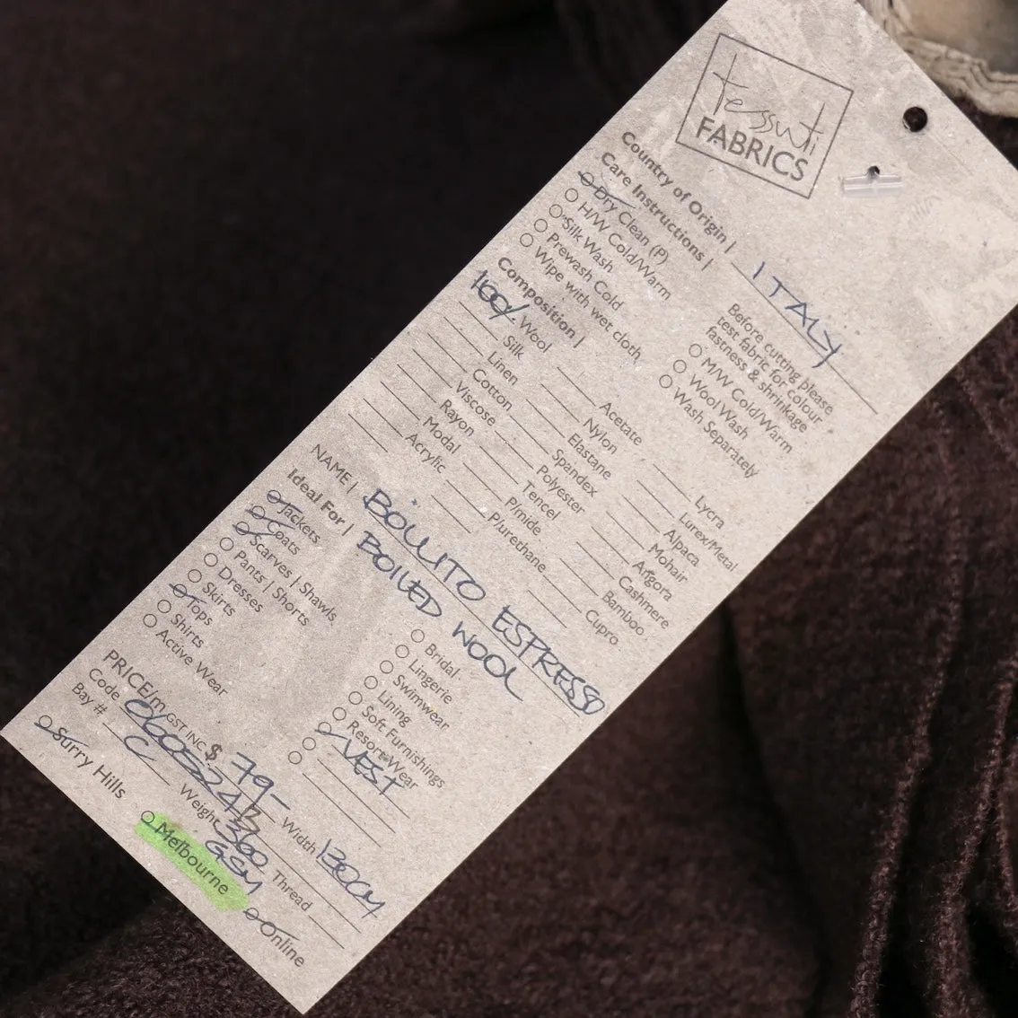 Remnant of Bollito Espresso Boiled Wool