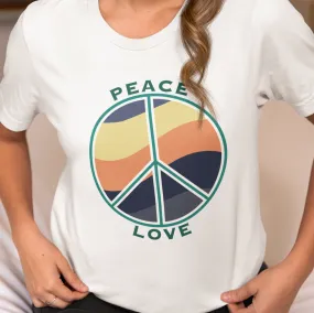 Retro Peace Sign Tee, Sunset Color Graphic T-Shirt, Hippie Peace Love Shirt, Boho Earthy Fashion Top, Peace Symbol Gift, Vintage Style Tee