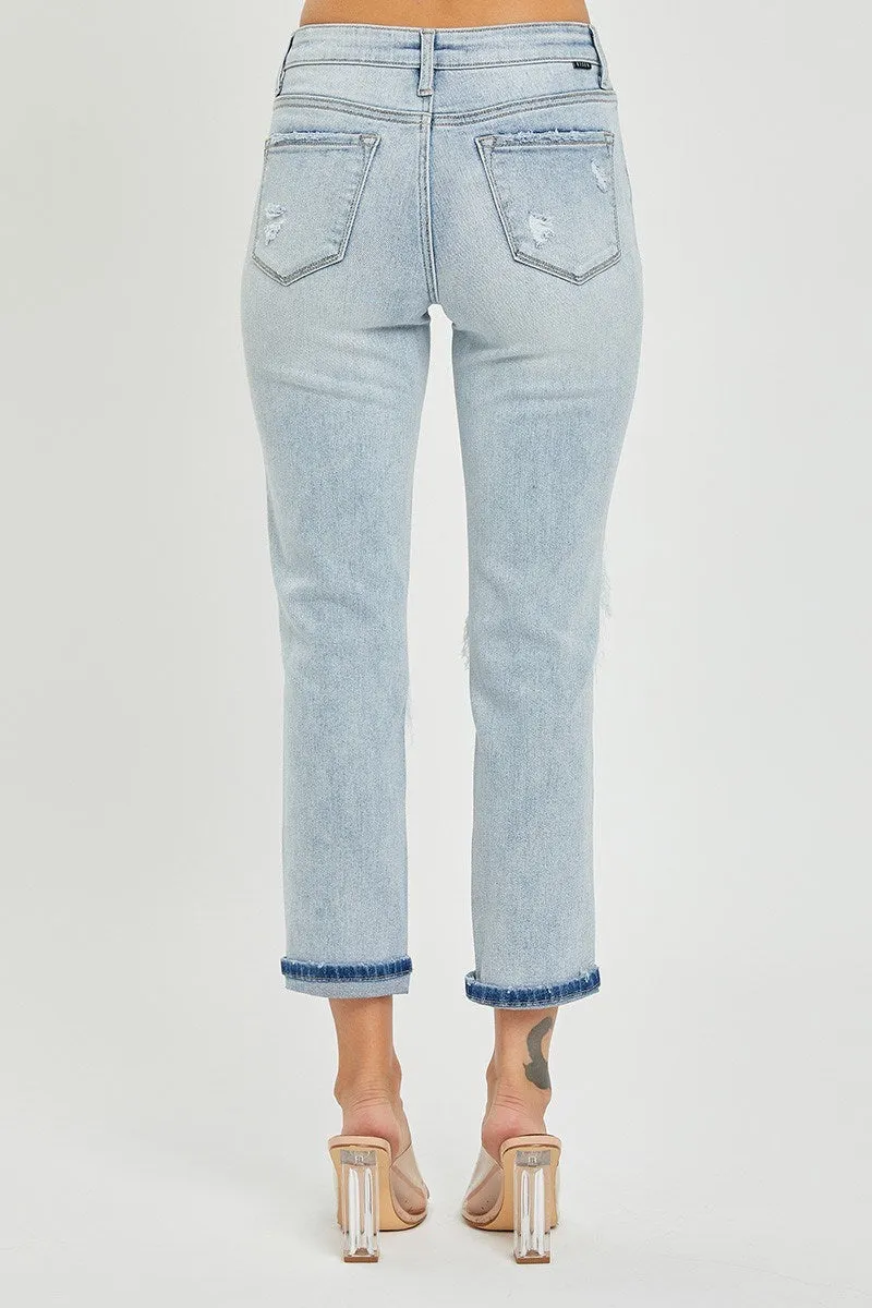 Risen Jeans - Mid Rise Sequins Patched Tapered Jeans - RDP5414
