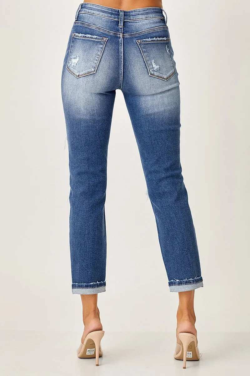 Risen Jeans - Mid Rise Sequins Patched Tapered Jeans - RDP5414
