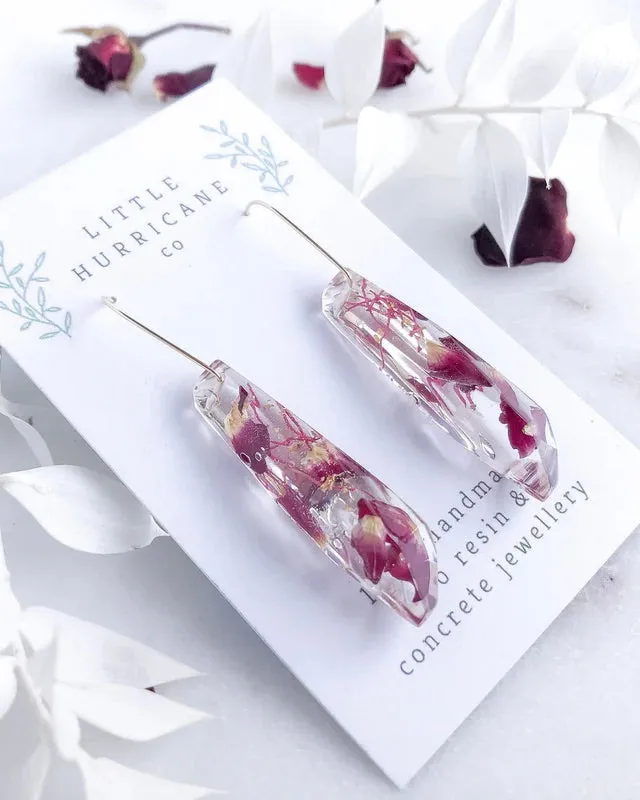Rose Petal & Gumnut Blossom - Resin Drop Earrings