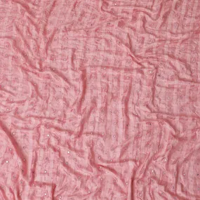 Rose Pink synthetic polyester fabric with same tone embroidery, bead work and mirror work in checks design-D11782