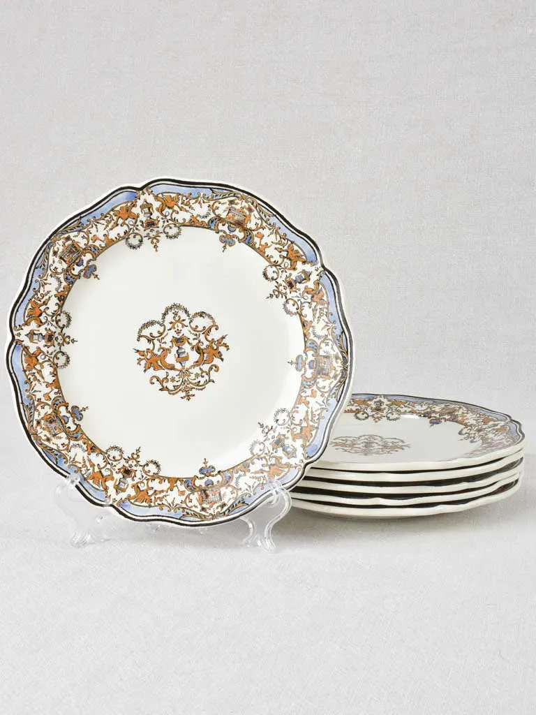 Set of 6 antique Gien dessert plates 8¾"