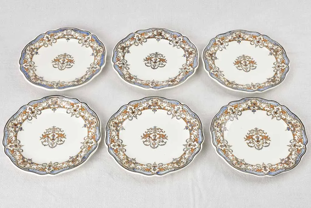 Set of 6 antique Gien dessert plates 8¾"