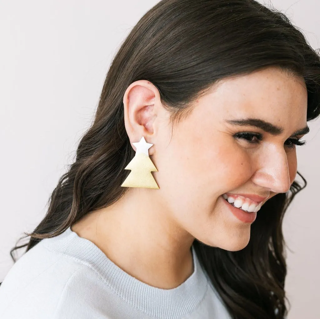 Silver Christmas Tree Horn Earrings