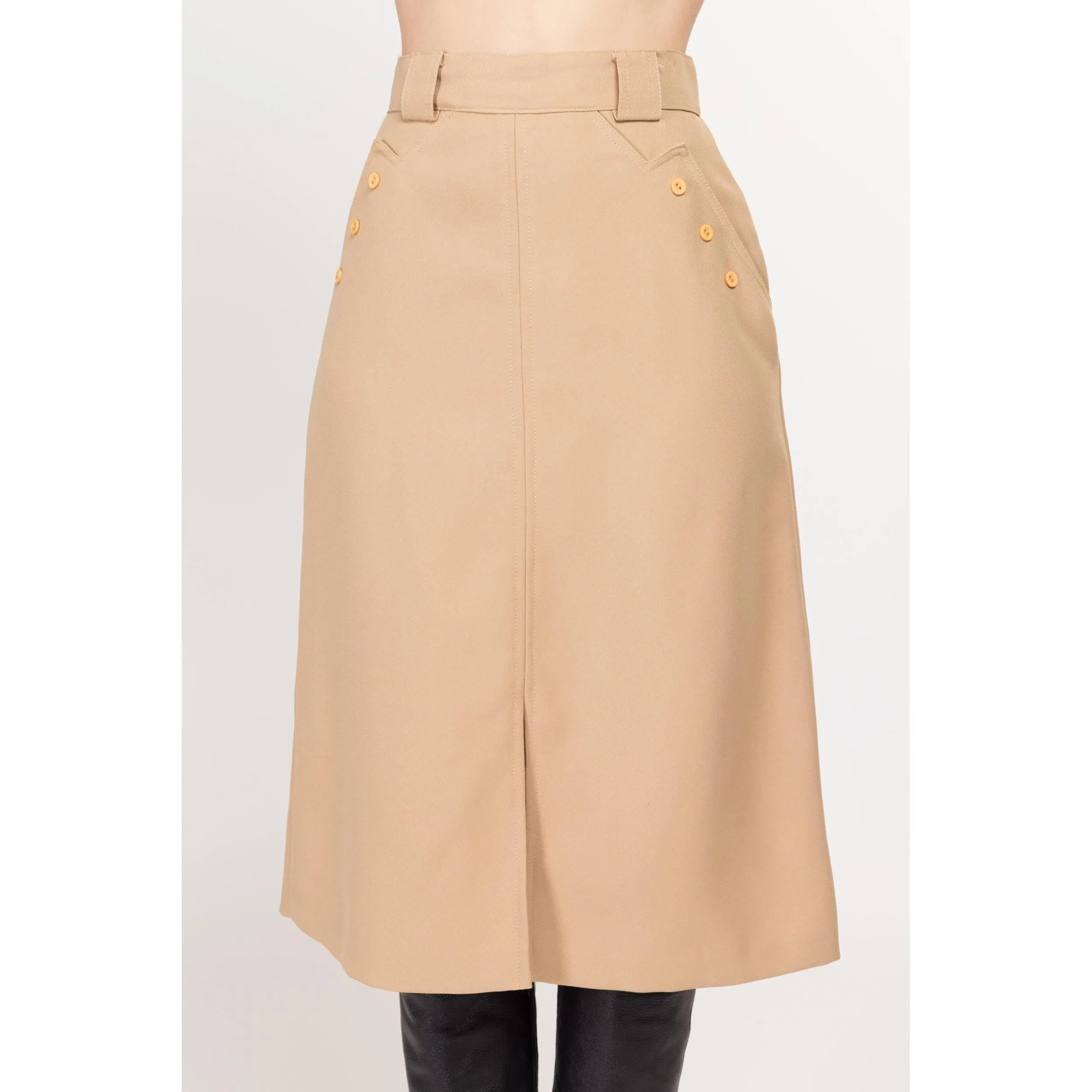 Small 70s Tan A Line Midi Skirt 25.5"