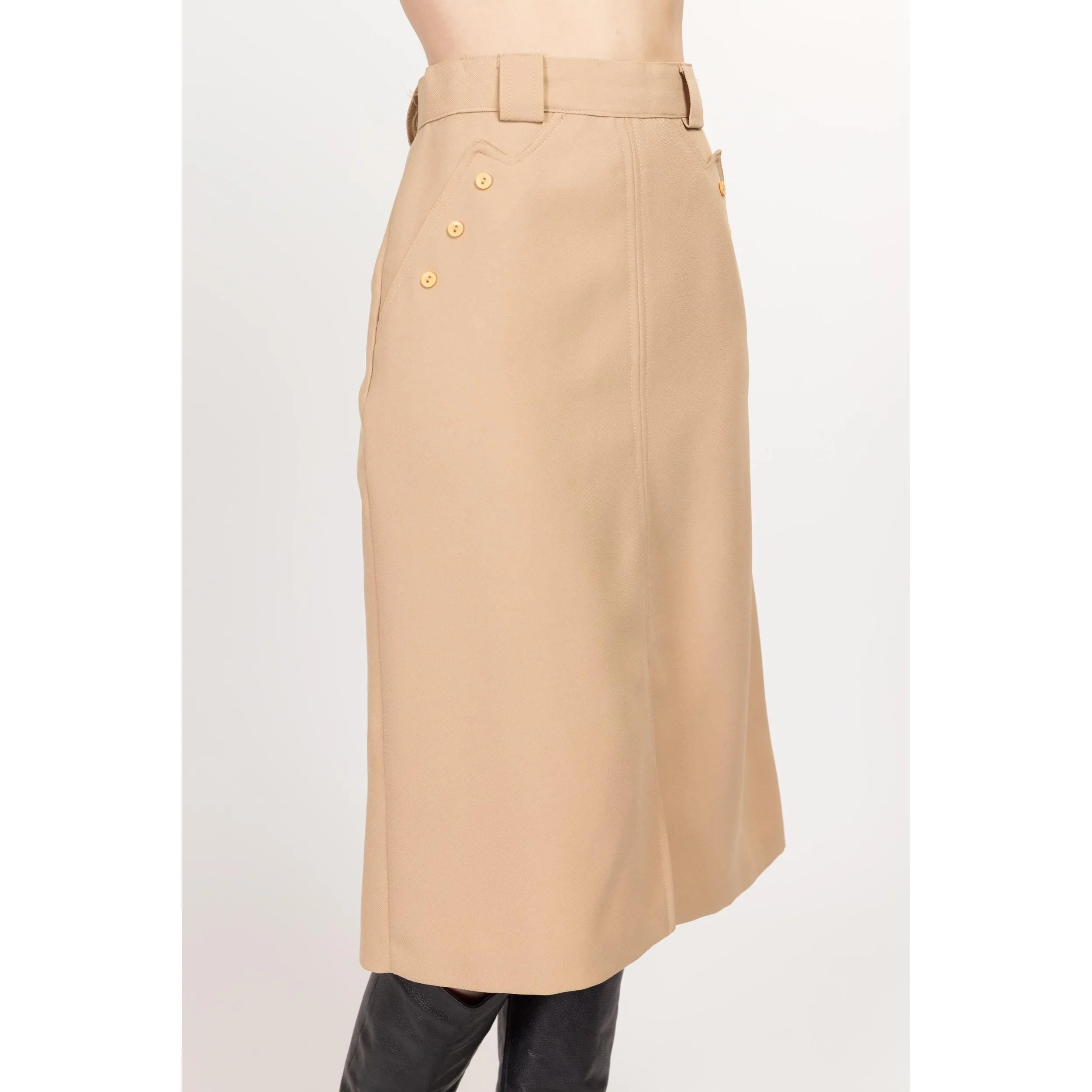 Small 70s Tan A Line Midi Skirt 25.5"