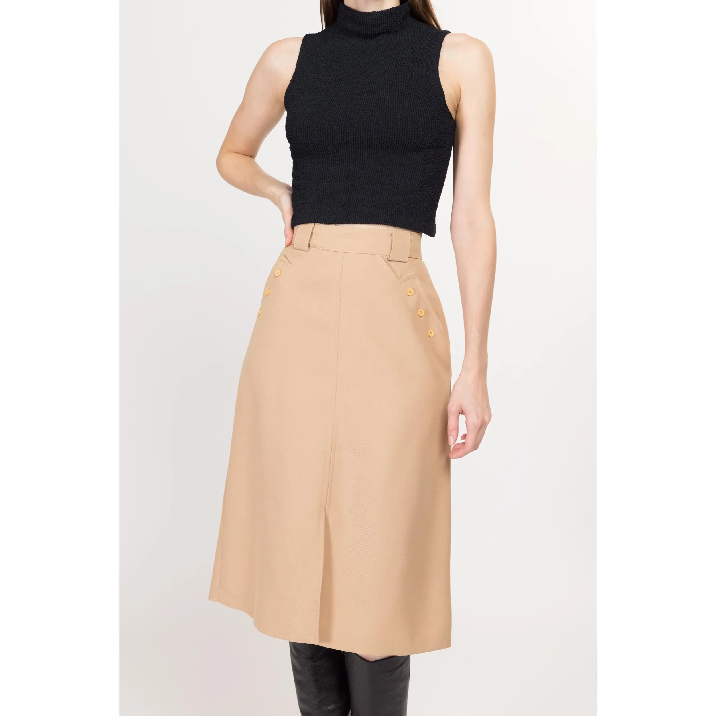 Small 70s Tan A Line Midi Skirt 25.5"