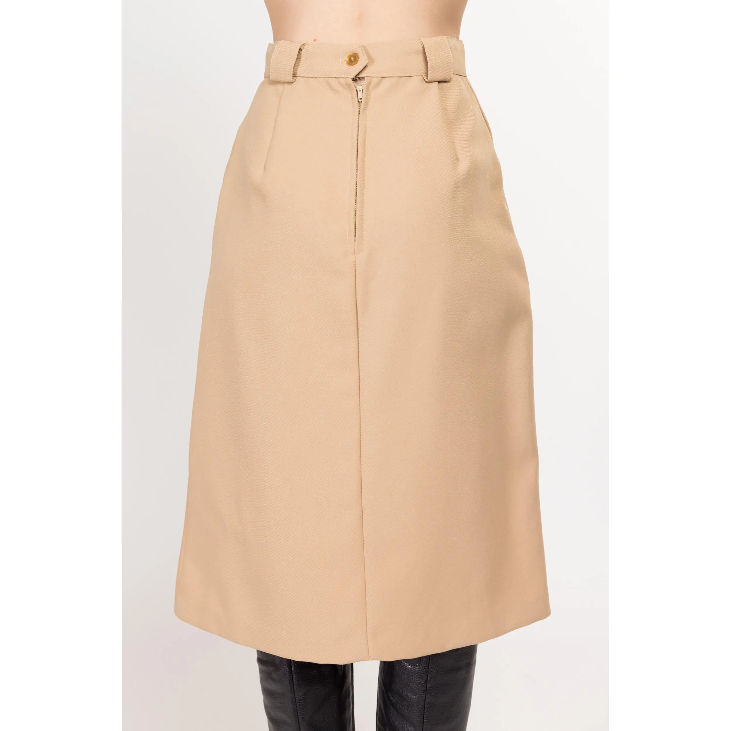 Small 70s Tan A Line Midi Skirt 25.5"
