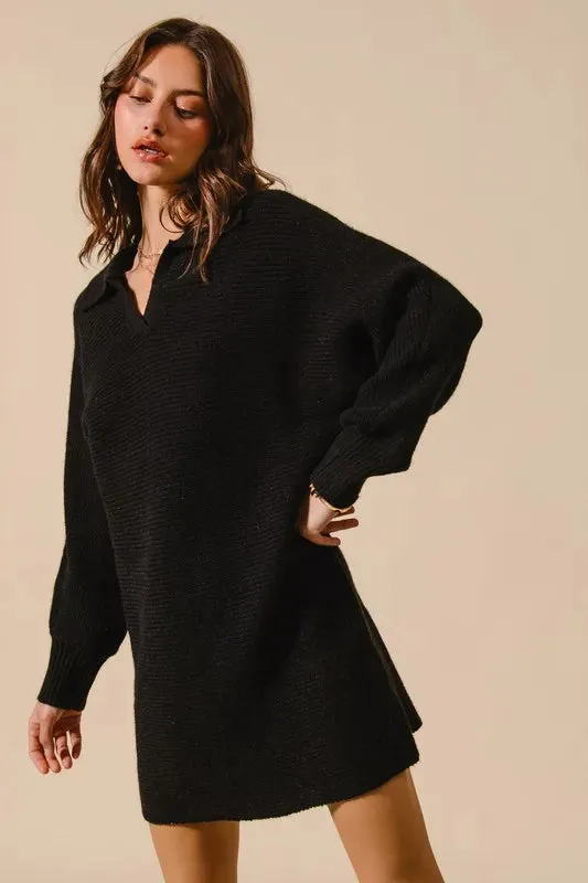 SO ME Ribbed Knit Collar Neck Dress