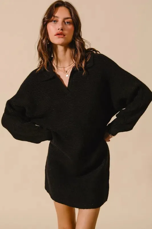 SO ME Ribbed Knit Collar Neck Dress
