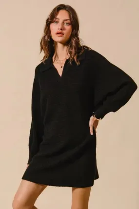 SO ME Ribbed Knit Collar Neck Dress