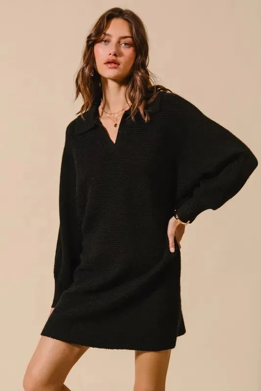 SO ME Ribbed Knit Collar Neck Dress