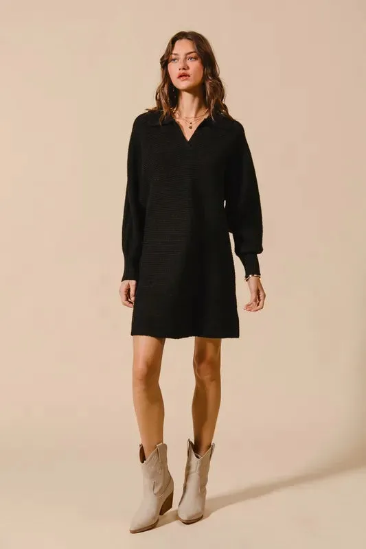 SO ME Ribbed Knit Collar Neck Dress