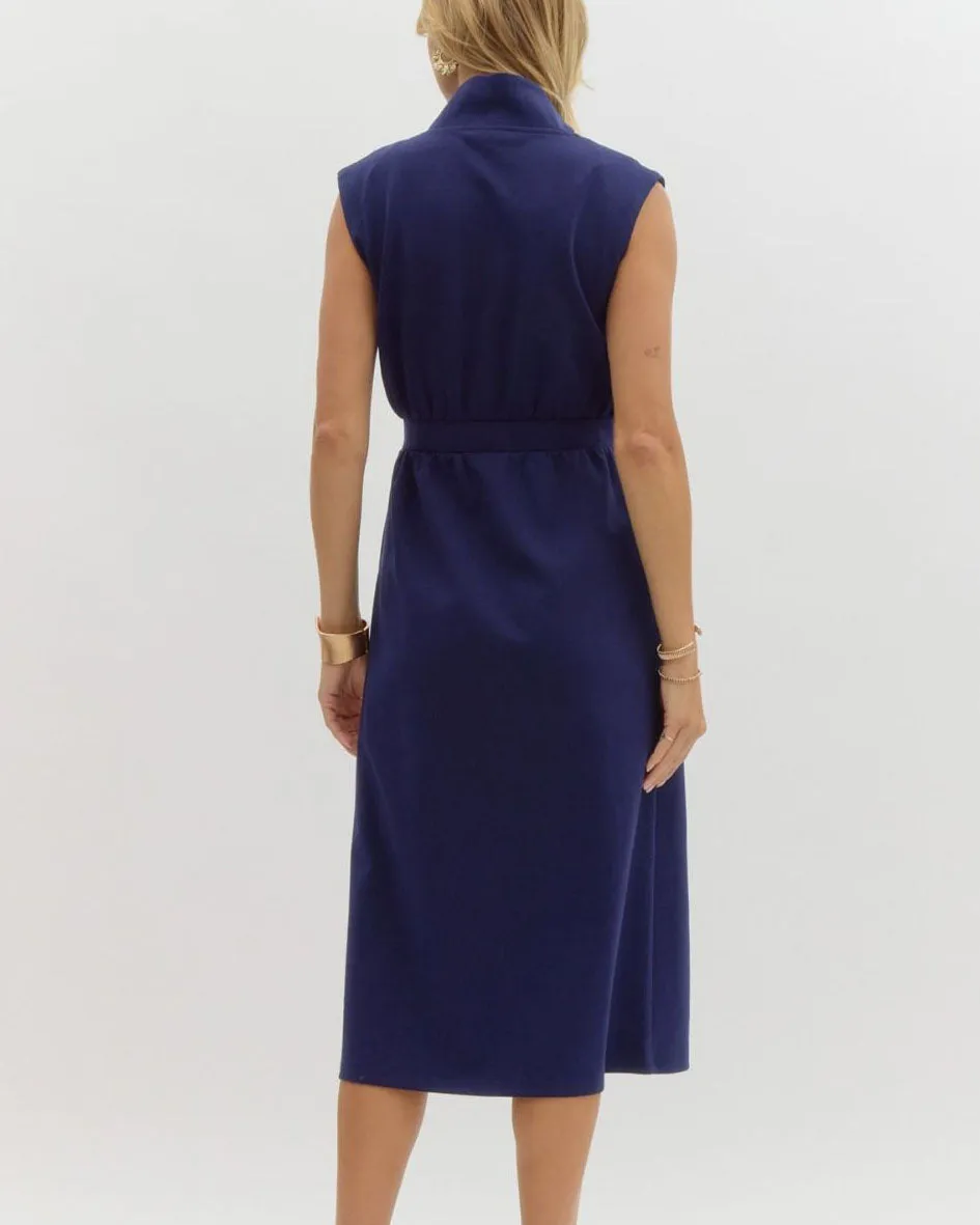 Soft Zip Front Dress - Navy