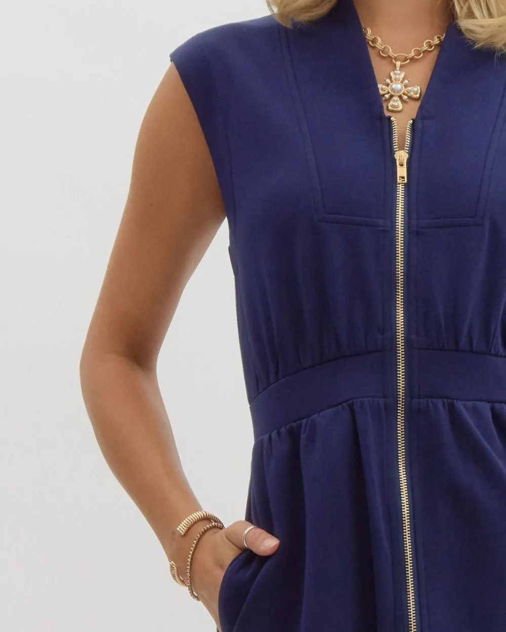 Soft Zip Front Dress - Navy