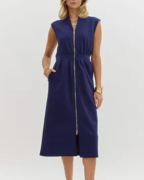 Soft Zip Front Dress - Navy
